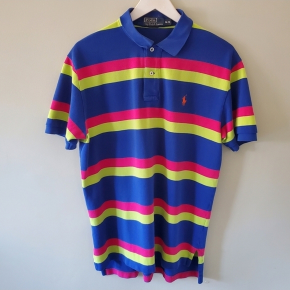 Polo Ralph Lauren M Vintage 90s Retro Stripe Preppy Eclectic Dadcore Polo - Picture 2 of 13